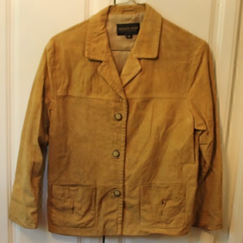 GOLDEN BEAR SPORTSWEAR SUEDE LEATHER JACKET BLAZER BUTTON TAN BROWN SIZE M